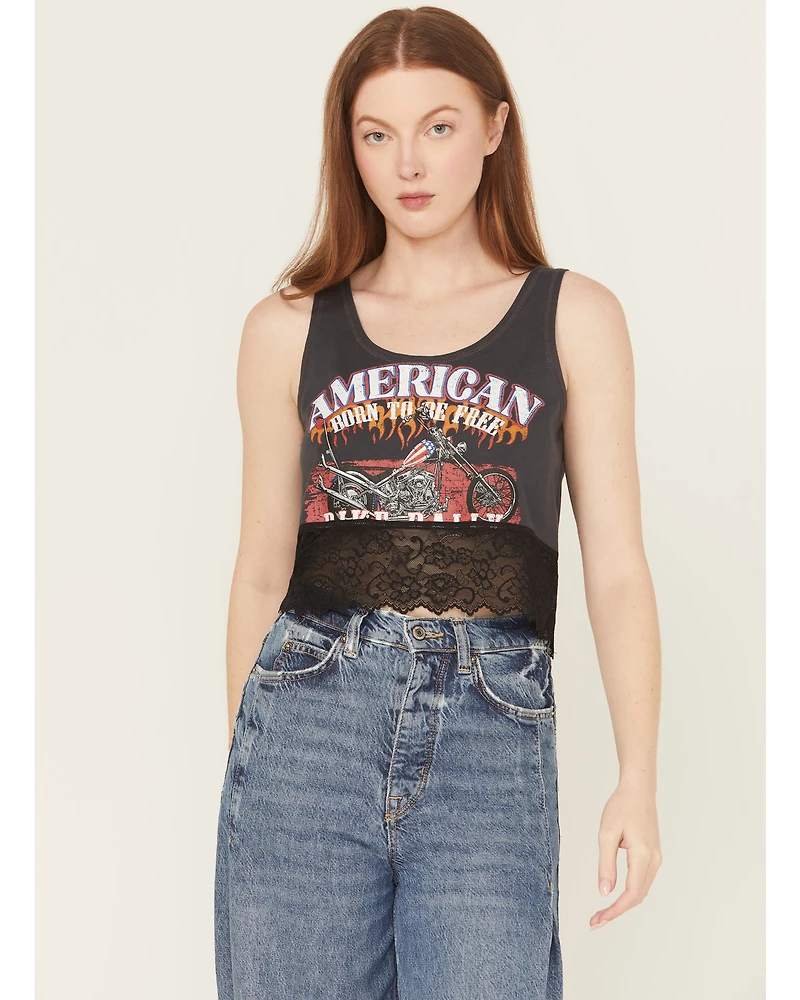 Blended Women's Moto Lace Sleeveless Cropped Tank Top