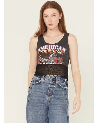 Blended Women's Moto Lace Sleeveless Cropped Tank Top