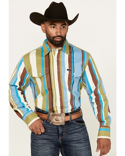 Wrangler Men's Vintage Brushpopper Striped Long Sleeve Snap Western Shirt