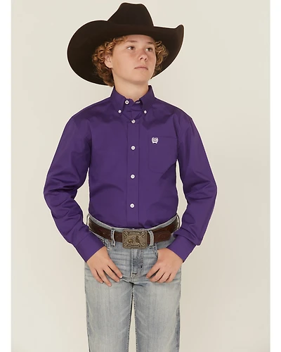 Cinch Boys' Solid Long Sleeve Button-Down Western Shirt