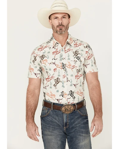 Rock & Roll Denim Men's Bronc Print Short Sleeve Snap Stretch Western Shirt
