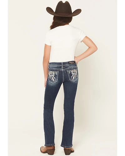 Grace LA Girls' Dark Wash Dreamcatcher Pocket Bootcut Stretch Denim Jeans