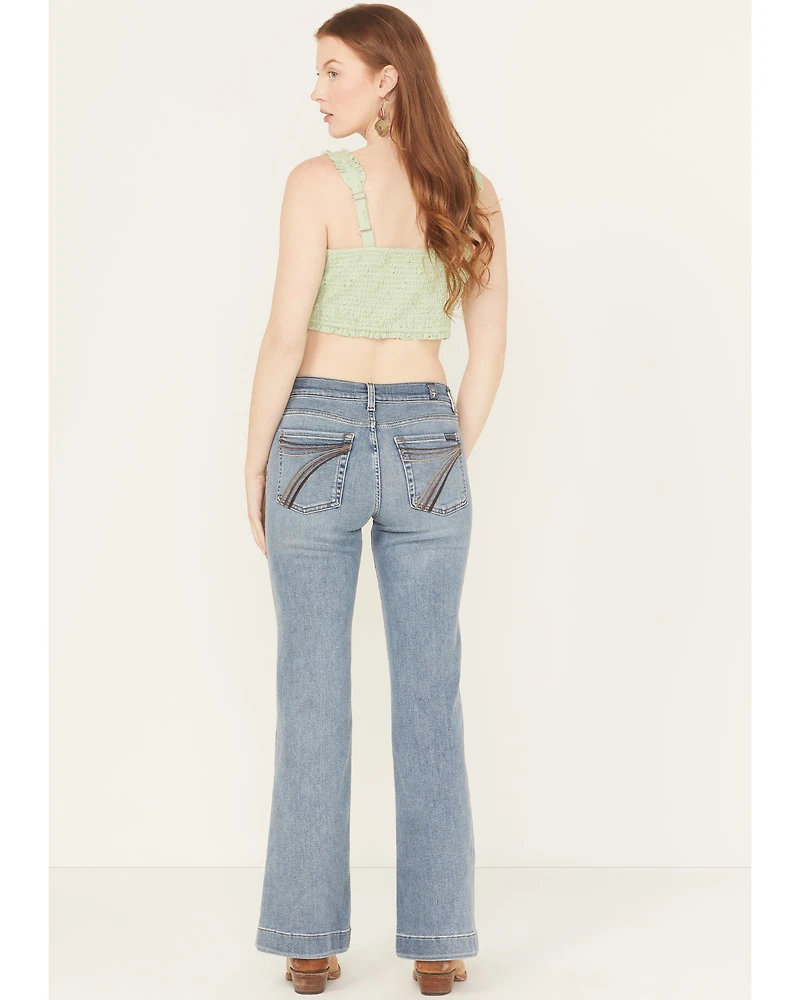 7 For All Mankind Women's Dojo Tailorless Light Wash Mid Rise Flared Stretch Denim Jeans