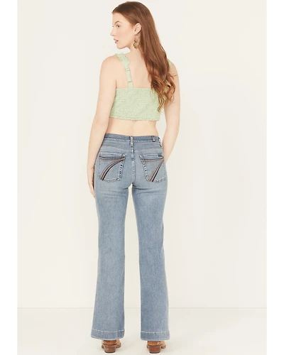7 For All Mankind Women's Dojo Tailorless Light Wash Mid Rise Flared Stretch Denim Jeans