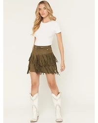 Rock & Roll Denim Women's Faux Suede Fringe Mini Skirt