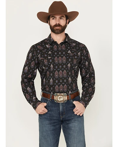 Gibson Trading Co Men's Tiki Torch Paisley Print Long Sleeve Snap Stretch Western Shirt
