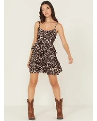 Originality Women's Boot Barn Exclusive Leopard Print Tiered Mini Dress