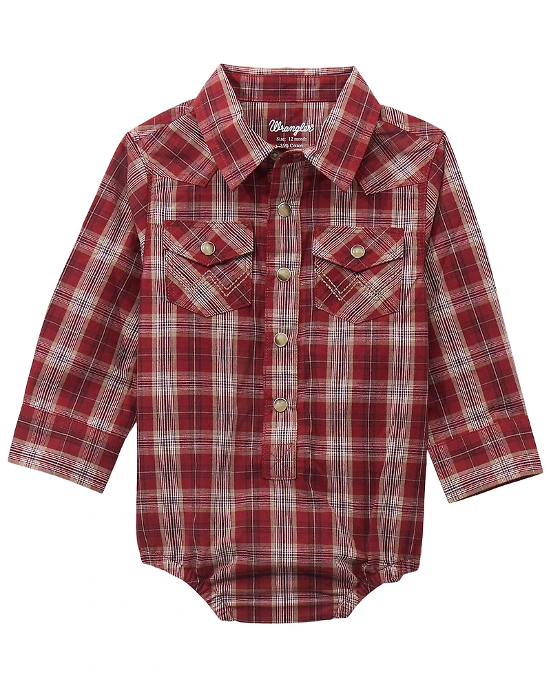 Wrangler Infant Boys' Plaid Print Long Sleeve Snap Western Onesie