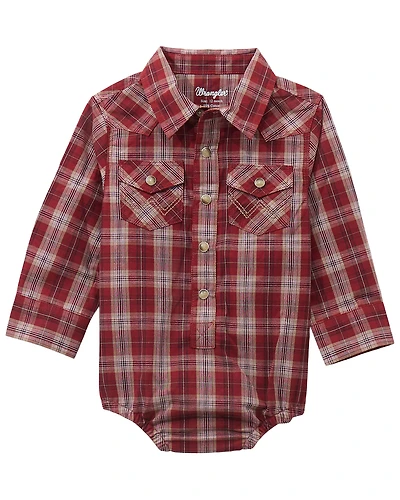 Wrangler Infant Boys' Plaid Print Long Sleeve Snap Western Onesie