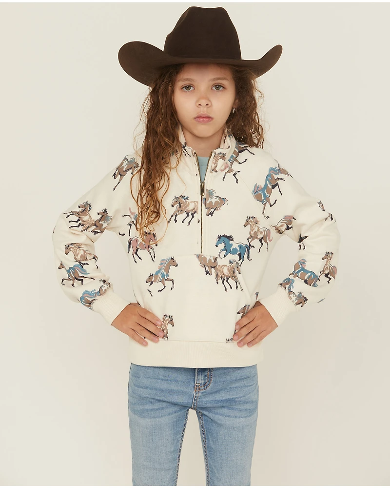Shyanne Girls' Horse Print Half Zip Pullover