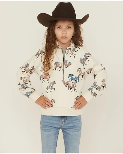 Shyanne Girls' Horse Print Half Zip Pullover