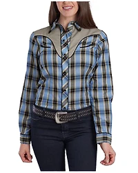 Roper Women's Plaid Print Embroidered Long Sleeve Snap Stretch Western Shirt