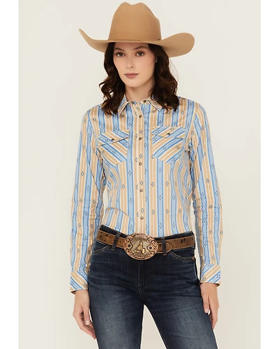 Shyanne Women's Serape Striped Long Sleeve Snap Stretch Western Shirt
