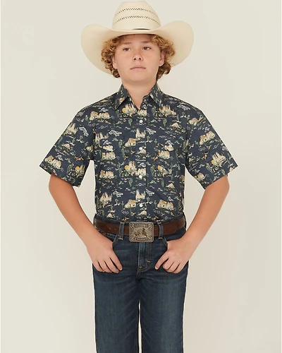 Panhandle Slim Boys' Desert Print Short Sleeve Snap Western Shirt