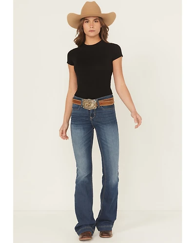 Cinch Women's Lynden Medium Wash Mid Rise Trouser Stretch Denim Jeans