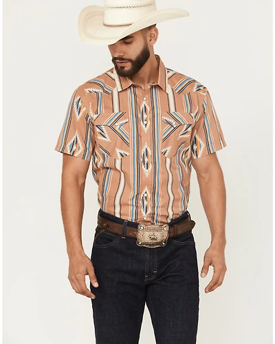 Panhandle Slim Men's Southwestern Striped Print Short Sleeve Snap Western Shirt