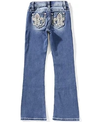 Miss Me Girls' Medium Wash Fleur de Lis Pocket Bootcut Denim Jeans