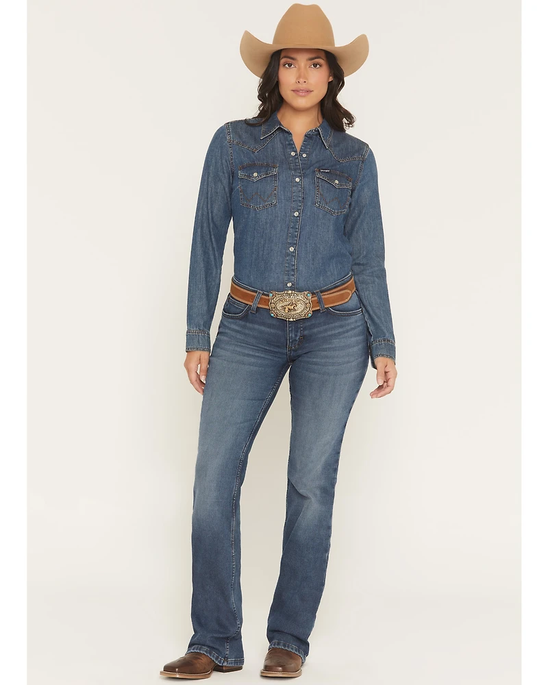 Wrangler Retro Women's Mae Dark Wash Mid Rise Lined Bootcut Stretch Denim Jeans