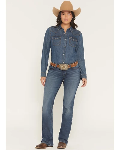 Wrangler Retro Women's Mae Dark Wash Mid Rise Lined Bootcut Stretch Denim Jeans
