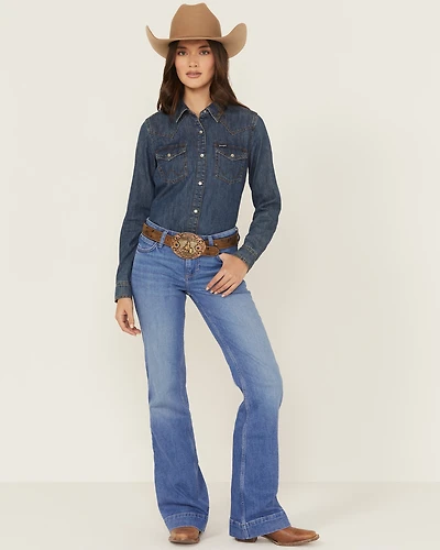 Wrangler Retro Women's Mae Medium Wash Mid Rise Trouser Denim Jeans