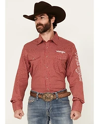 Wrangler Men's Logo Checkered Print Long Sleeve Snap Western Shirt