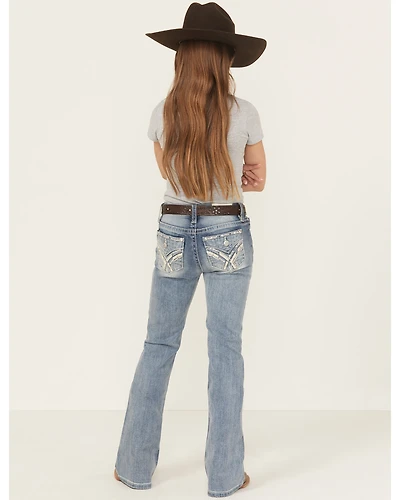Miss Me Girls' Criss Cross Dark Wash Bootcut Stretch Denim Jeans
