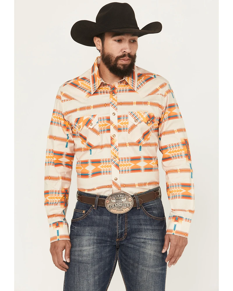 Rock & Roll Denim Men's Southwestern Long Sleeve Snap Stretch Western Shirt