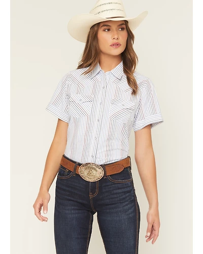 Ely Walker Women's Striped Short Sleeve Pearl Snap Western Shirt