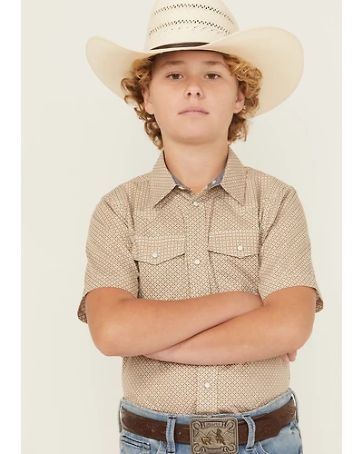 Cody James Boys' Grill and Greet Medallion Print Short Sleeve Snap Western Shirt