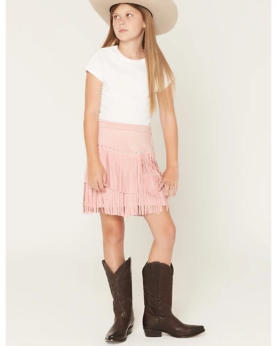 Shyanne Girls' Faux Suede Studded Fringe Mini Skirt