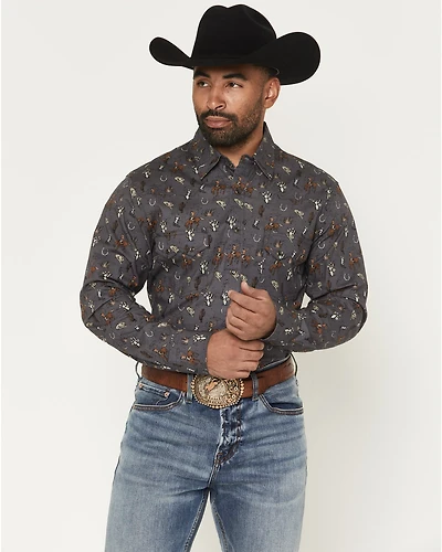 Rock & Roll Denim Men's Conversation Print Long Sleeve Snap Stretch Western Shirt