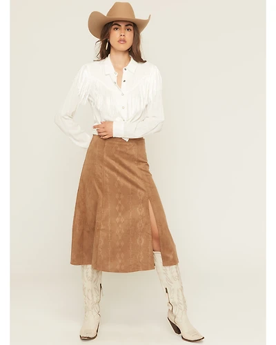 Shyanne Women's Embossed Southwestern Print Faux Suede Mini Skirt