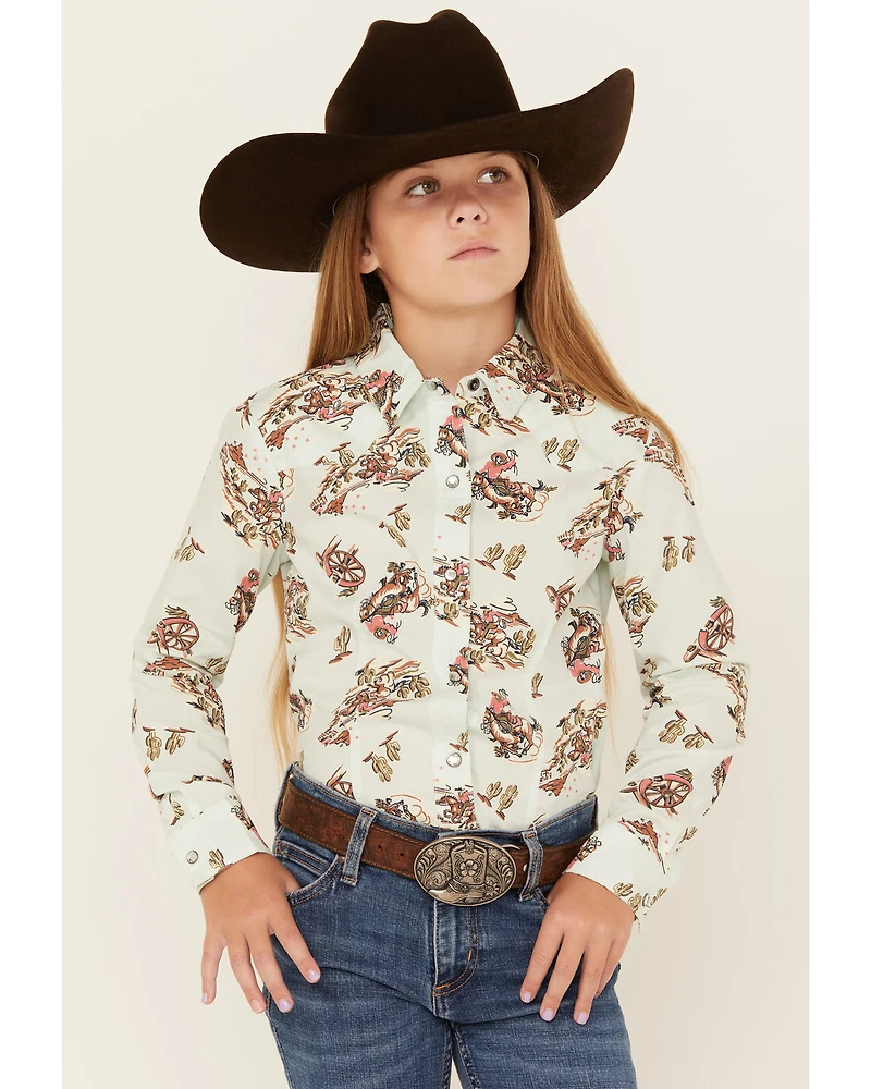 Cruel Girl Girls' Printed Long Sleeve Rhinestone Snap Western Shirt