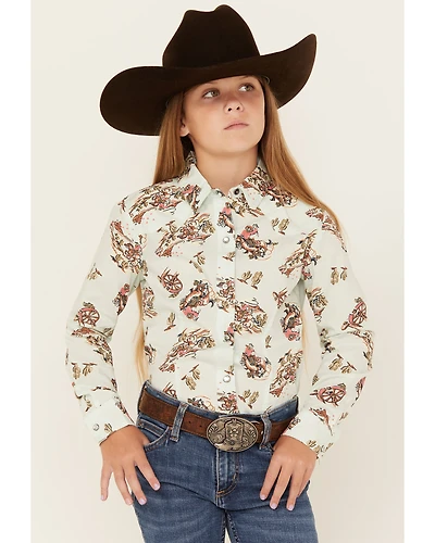 Cruel Girl Girls' Printed Long Sleeve Rhinestone Snap Western Shirt