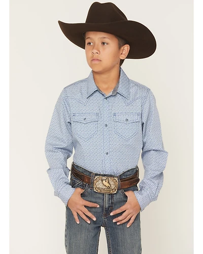 Cody James Boys' Coastal Cowboy Geo Print Long Sleeve Snap Western Shirt