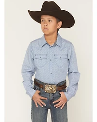 Cody James Boys' Coastal Cowboy Geo Print Long Sleeve Snap Western Shirt