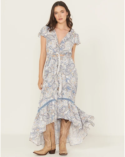 Beyond The Radar Women's Paisley Print Short Sleeve High-Low Dress