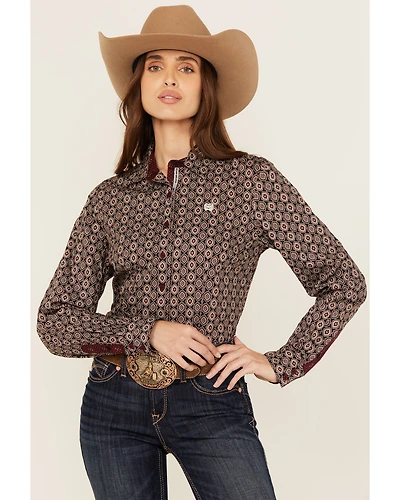 Cinch Women's Medallion Print Long Sleeve Button-Down Western Shirt