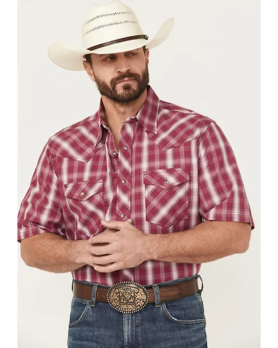 Wrangler 20X Men's Plaid Print Short Sleeve Snap Stretch Western Shirt - Tall