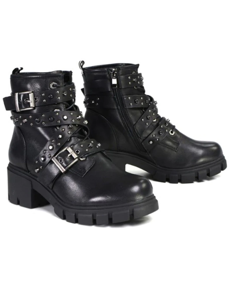 Milwaukee Leather Women's Bruiser Lace-to-Toe Studded Motorcycle Boots - Round Toe