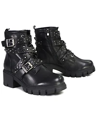 Milwaukee Leather Women's Bruiser Lace-to-Toe Studded Motorcycle Boots - Round Toe