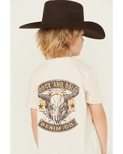 Rock & Roll Denim Boys' Long Horn Short Sleeve Graphic T-Shirt