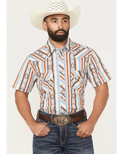 Rock & Roll Denim Men's Southwestern Striped Print Short Sleeve Snap Stretch Western Shirt