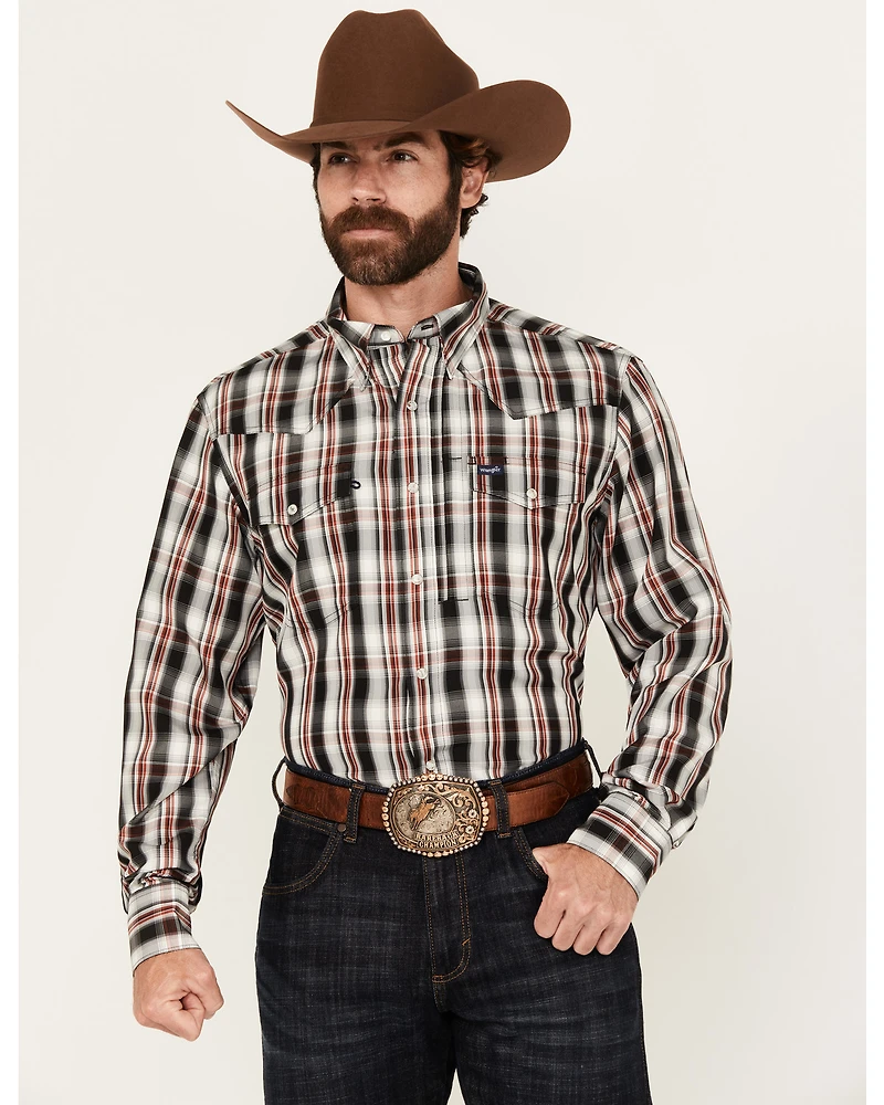 Wrangler Men's Plaid Print Long Sleeve Snap Performance Western Shirt