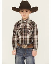 Ely Walker Boys' Plaid Print Long Sleeve Snap Western Shirt