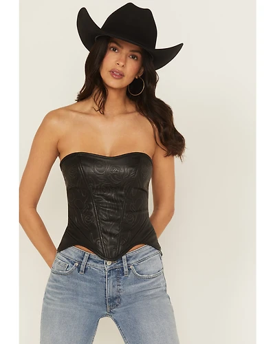 Fornia Women's Rose Embossed Faux Leather Bustier