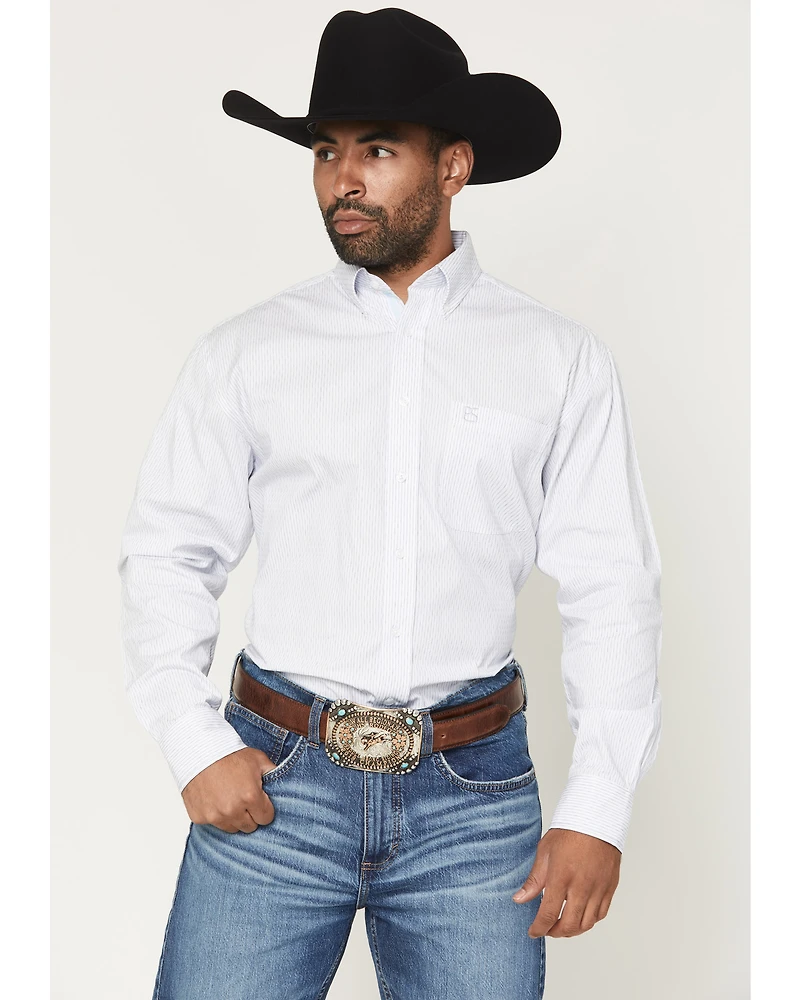 Panhandle Slim Men's Dobby Striped Long Sleeve Button-Down Western Shirt