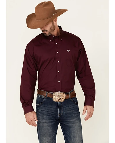 C‌inch Men's Solid Burgundy Button Long Sleeve Western Shirt