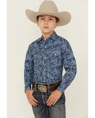 Ely Walker Boys' Paisley Print Long Sleeve Pearl Snap Western Shirt
