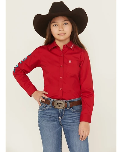 Ariat Girls' Serape Striped Team Logo Long Sleeve Button-Down Stretch Western Shirt